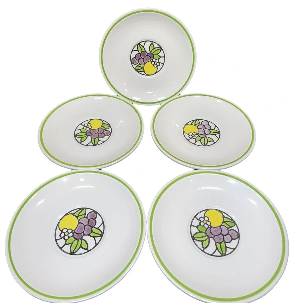 5‎ PC Fruit print Tiffany Metlox Poppy Trail Pottery Saucer plates California